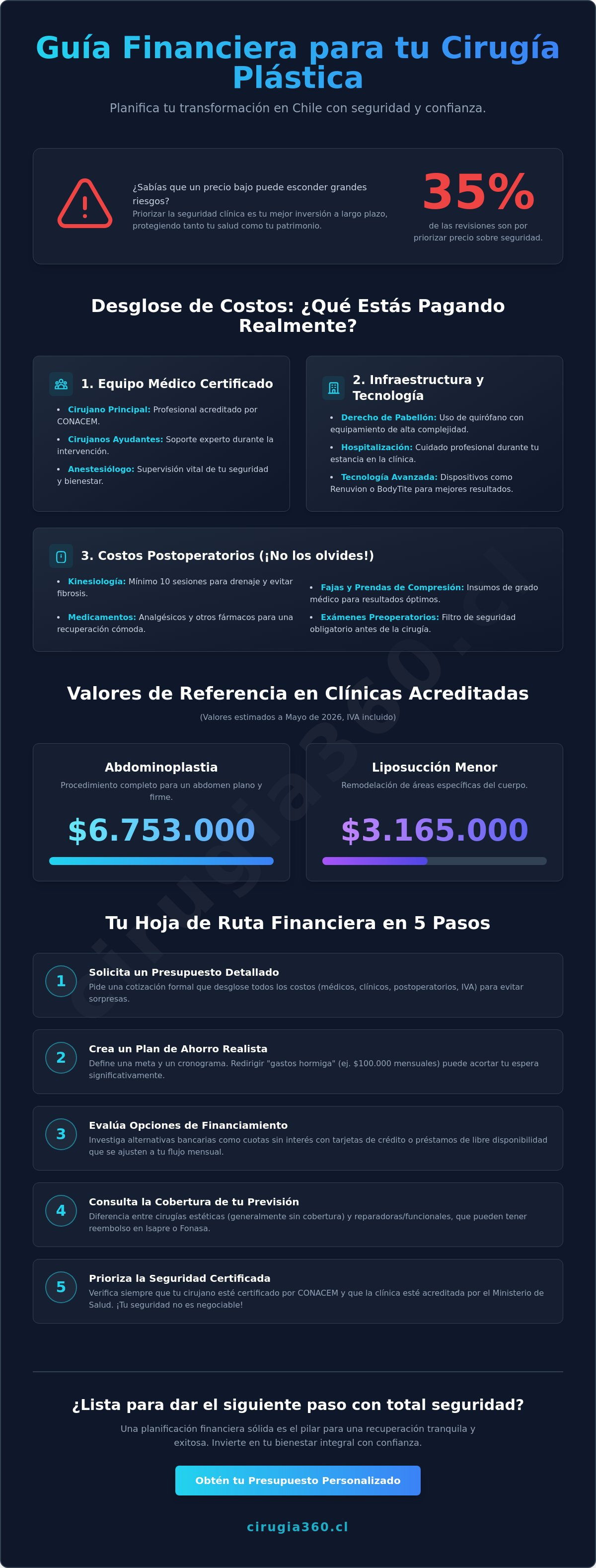 Infografia de Cómo prepararse financieramente para una cirugía plástica en Chile: Guía 2026