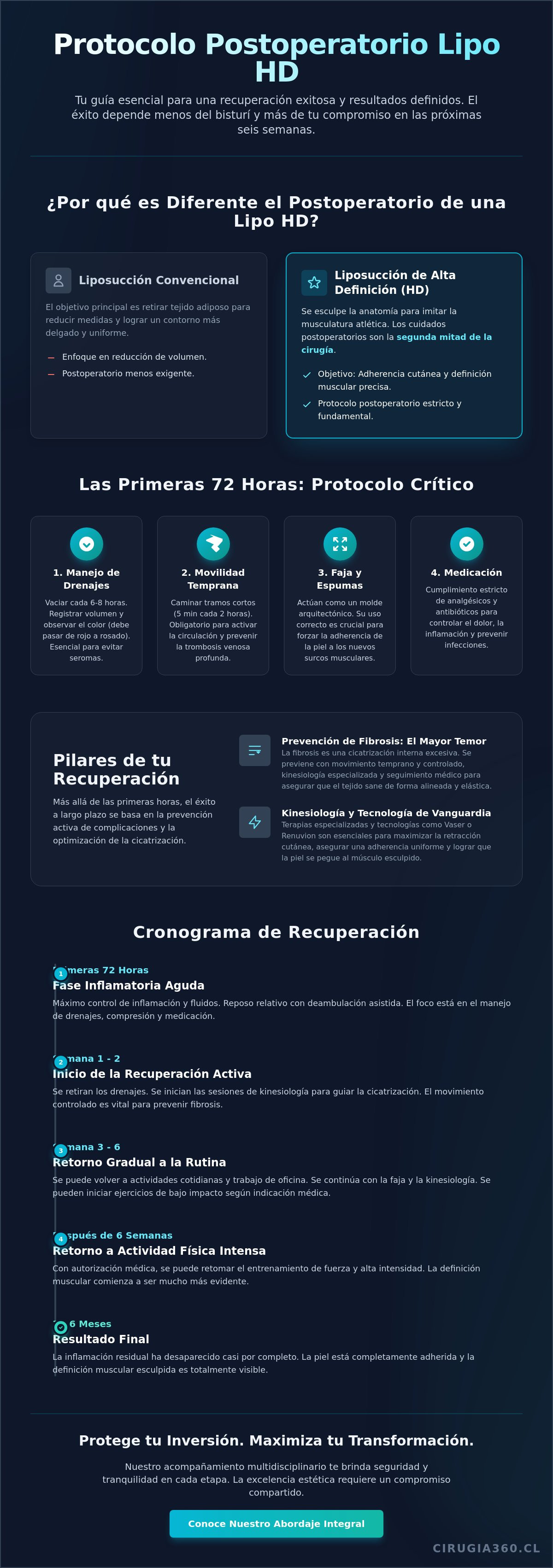 Infografia de Cuidados Postoperatorios Lipo HD: Guía Médica para Resultados de Alta Definición en 2026