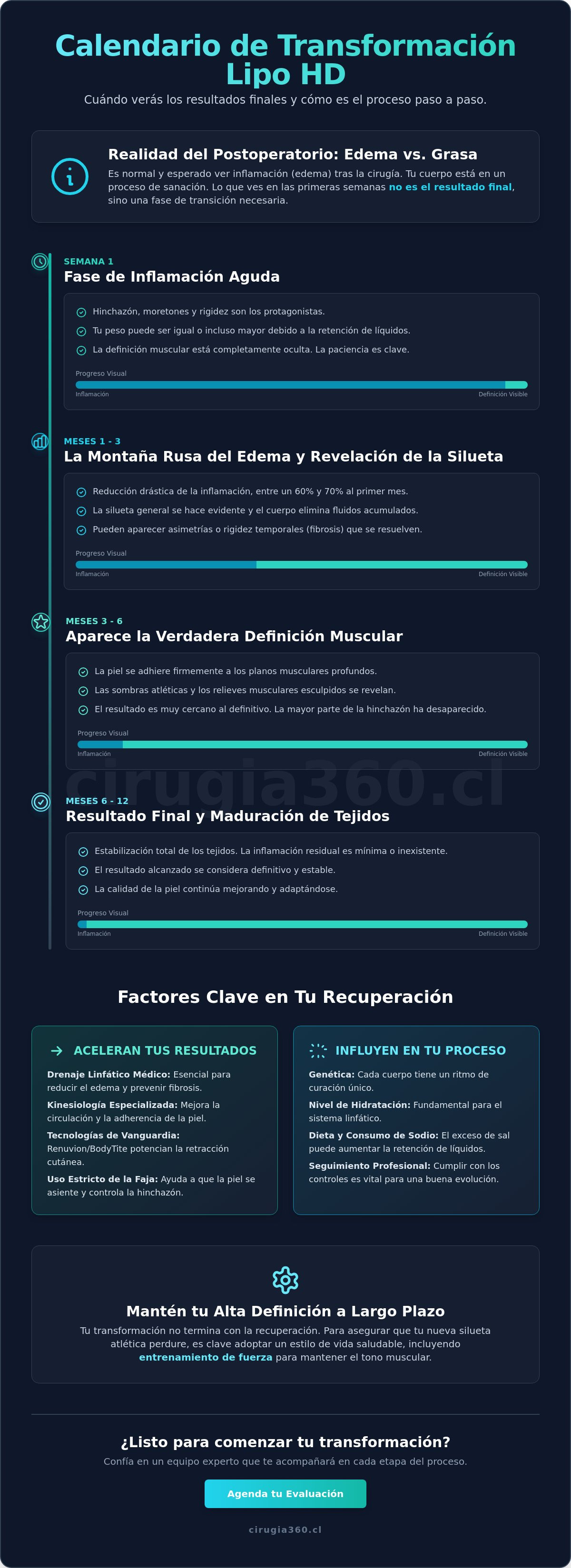 Infografia de ¿Cuándo se ven los resultados finales de la Lipo HD? Cronología y fases de recuperación