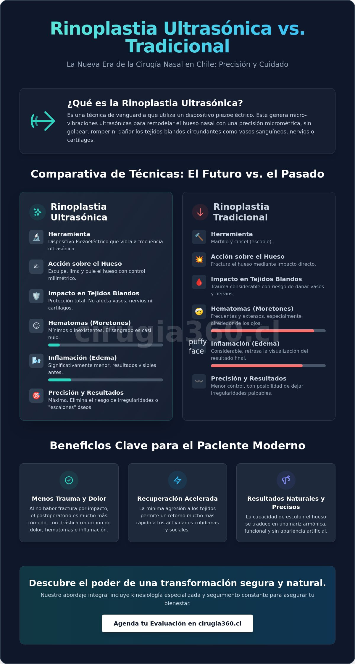 Infografia de Rinoplastia ultrasónica en Chile: Guía completa de precisión nasal 2026