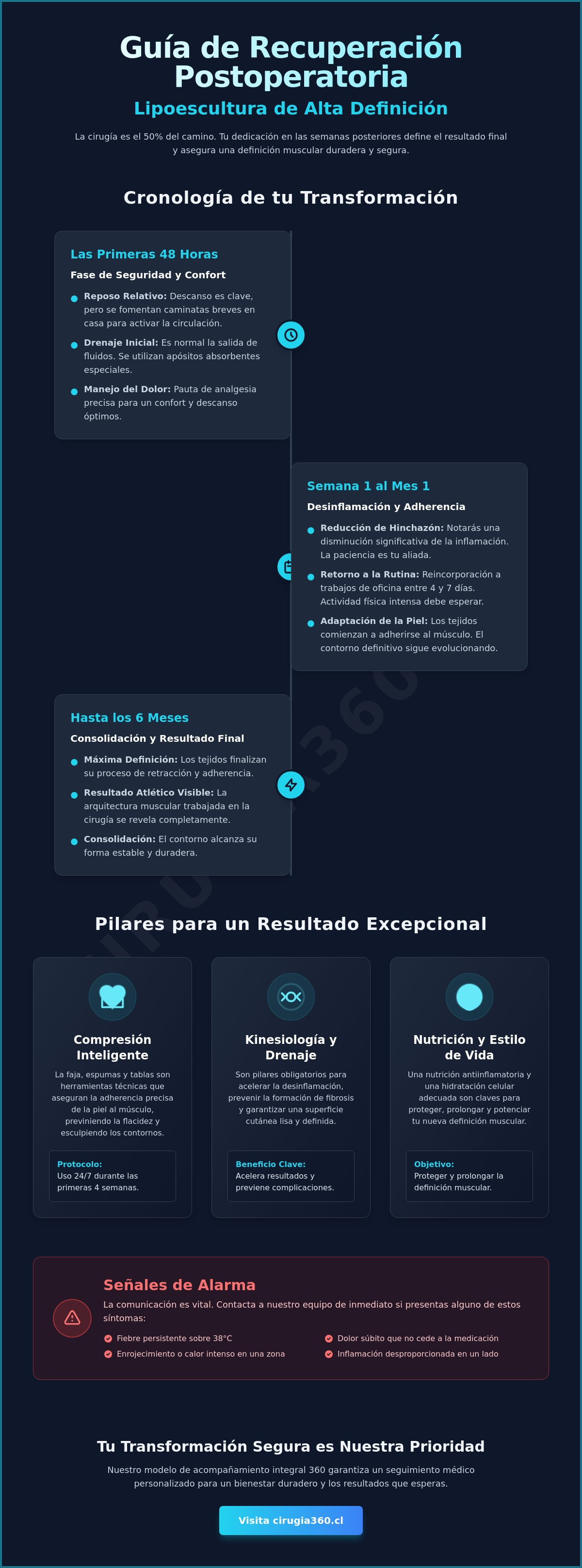 Infografia de Recuperación de lipoescultura de alta definición: Guía completa 2026