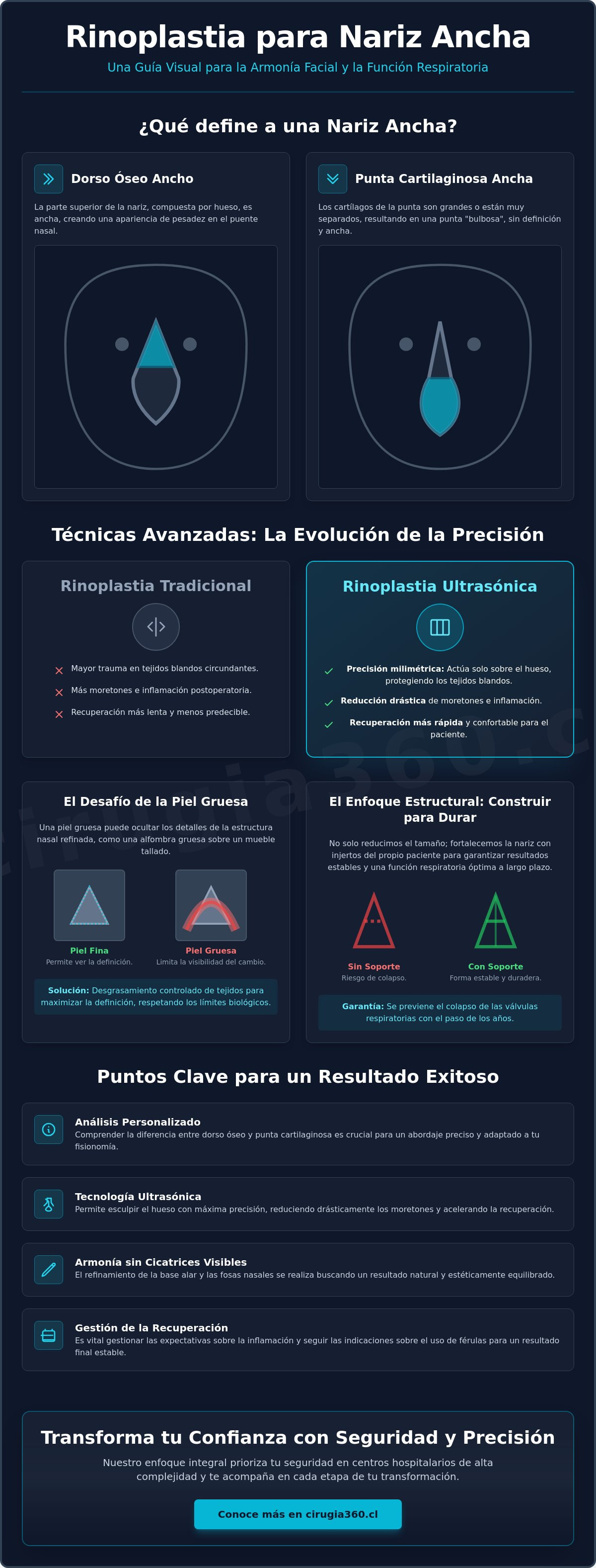 Infografia de Rinoplastia para nariz ancha: Guía completa sobre técnicas y resultados en 2026