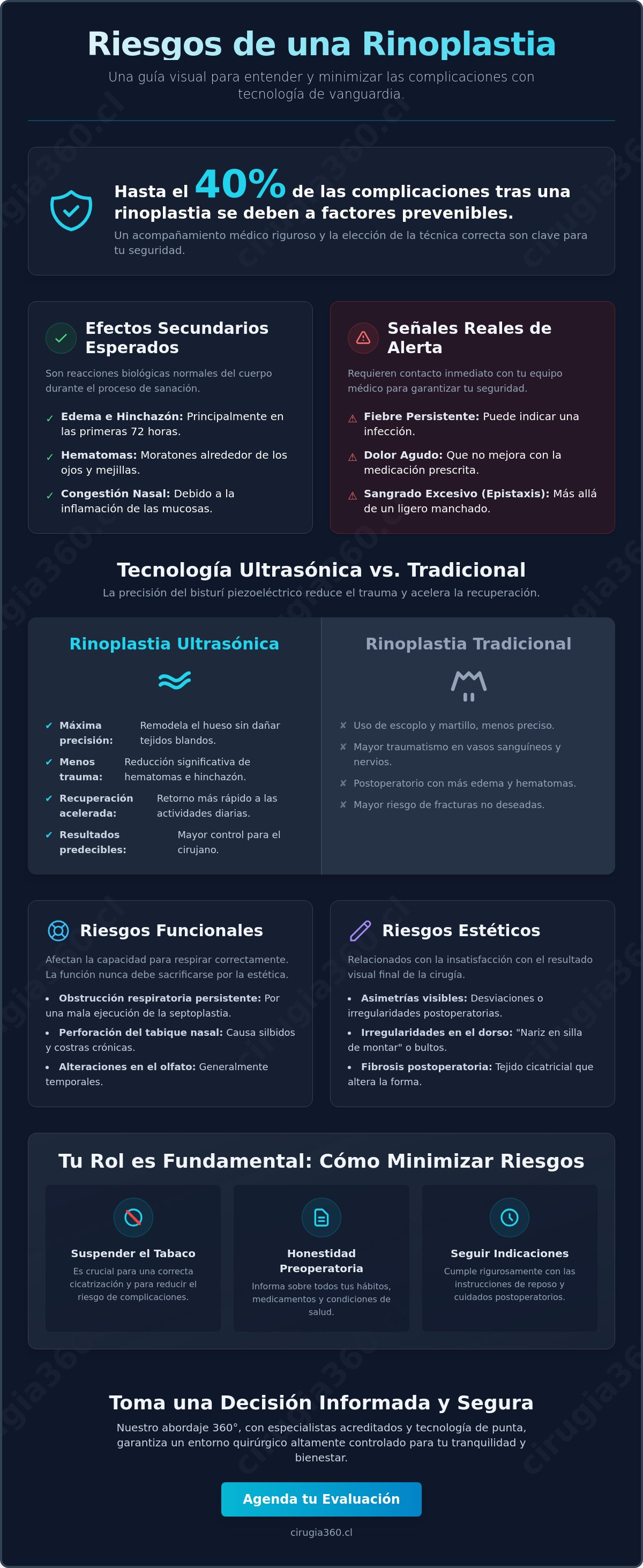 Infografia de Riesgos de una rinoplastia: Guía médica de seguridad y prevención 2026