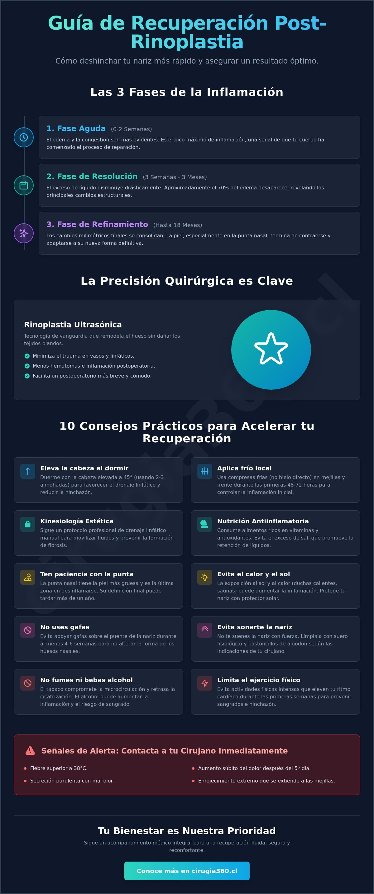 Infografia de Cómo deshinchar la nariz más rápido después de una cirugía: Guía experta 2026