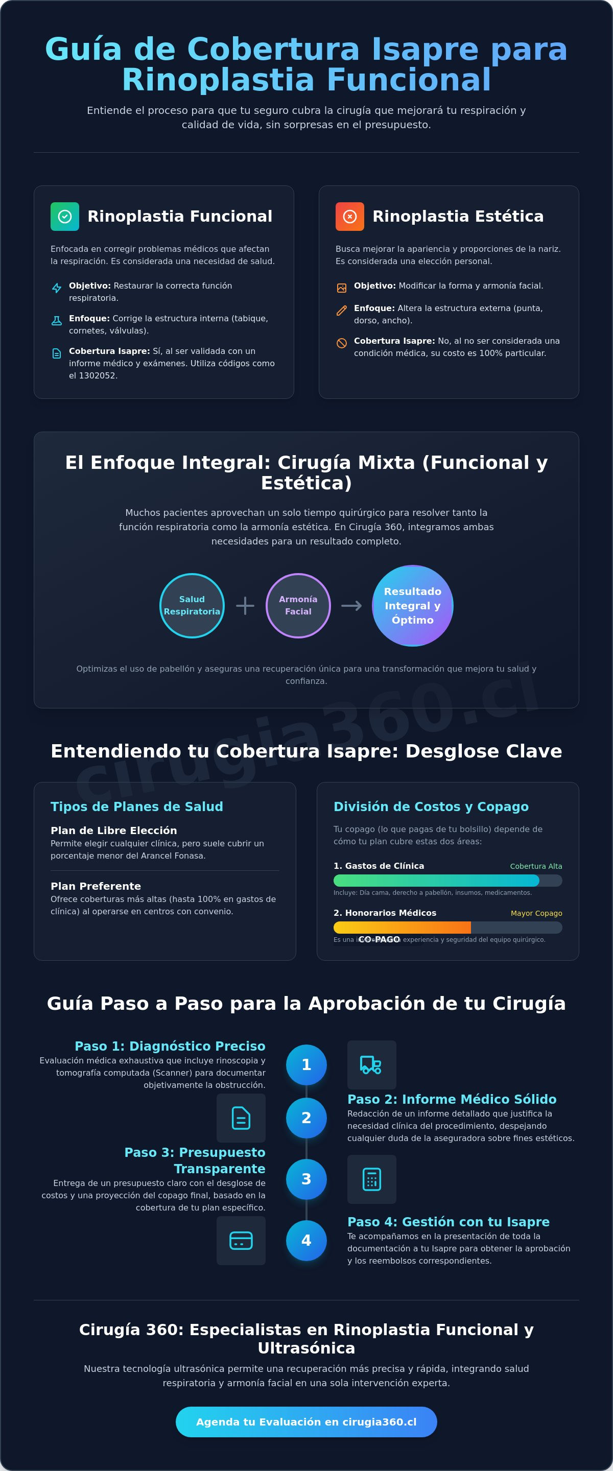 Infografia de Cobertura de Isapre para Rinoplastia Funcional en Chile: Guía Completa 2026