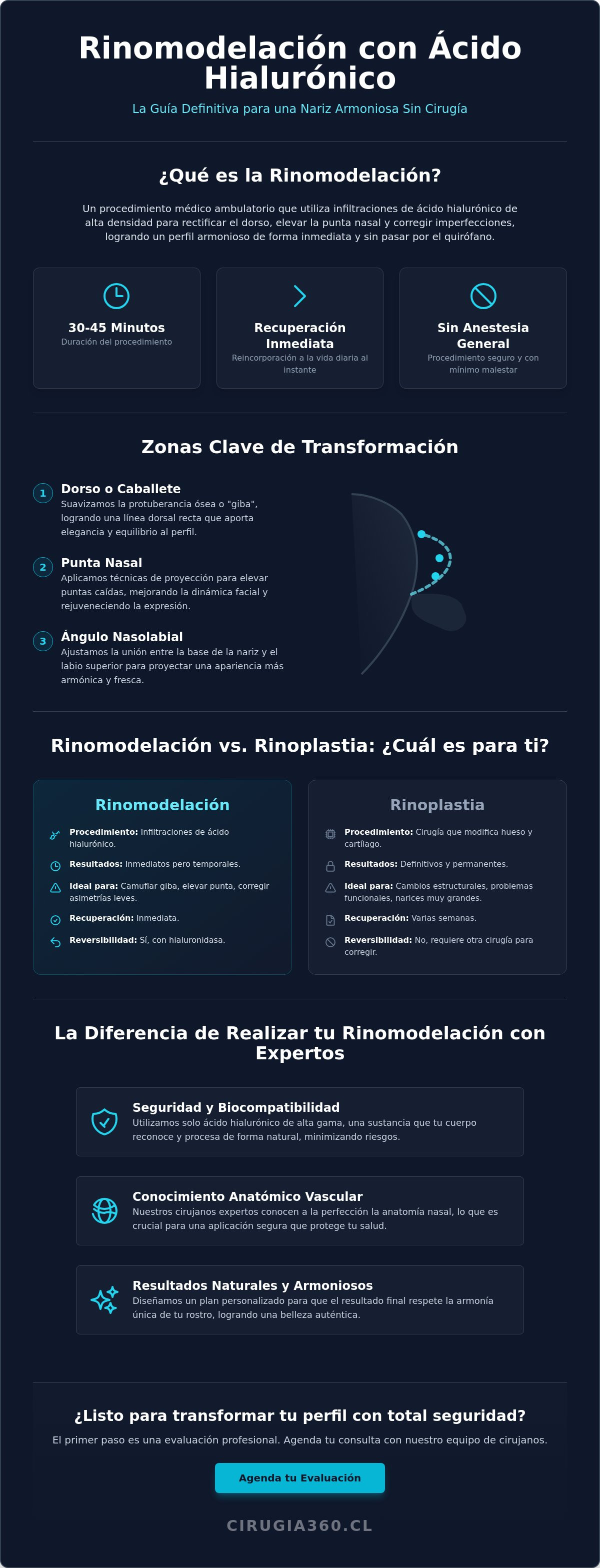 Infografia de Rinomodelación con Ácido Hialurónico en Chile: Guía Médica Integral 2026