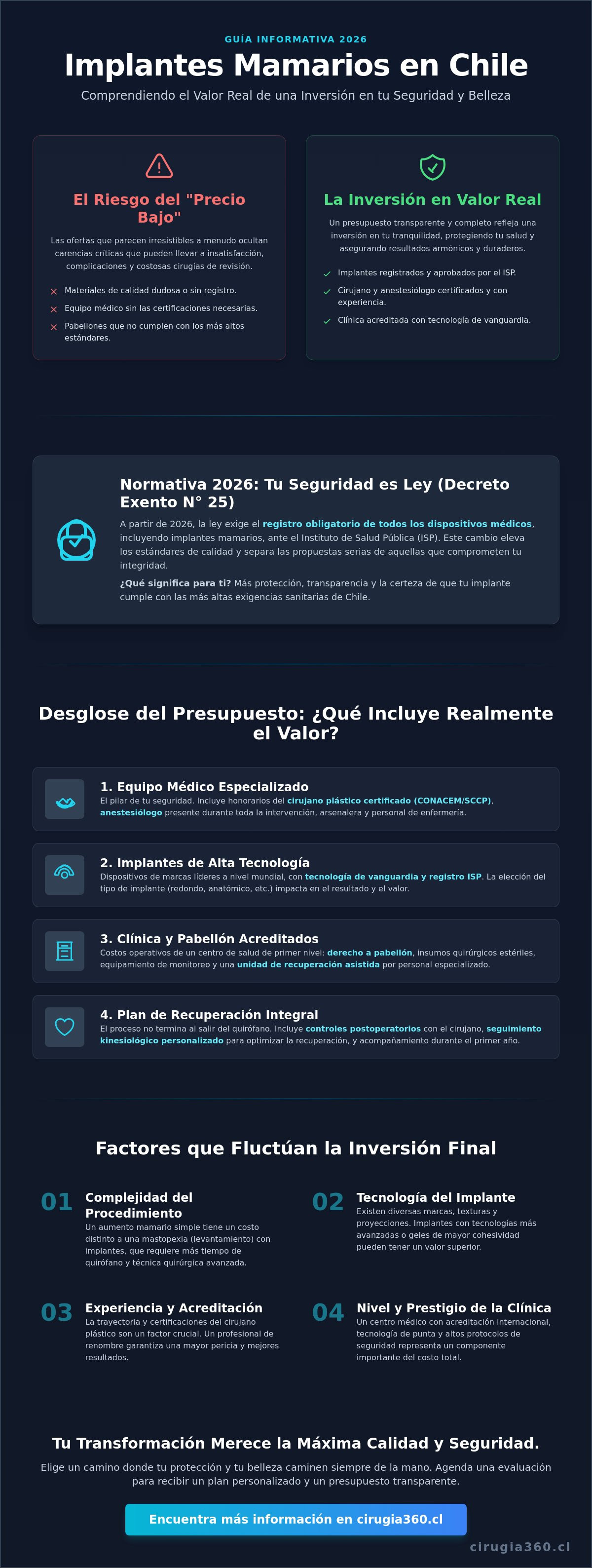 Infografia de Precio de Implantes Mamarios en Chile 2026: Guía Completa de Inversión y Seguridad