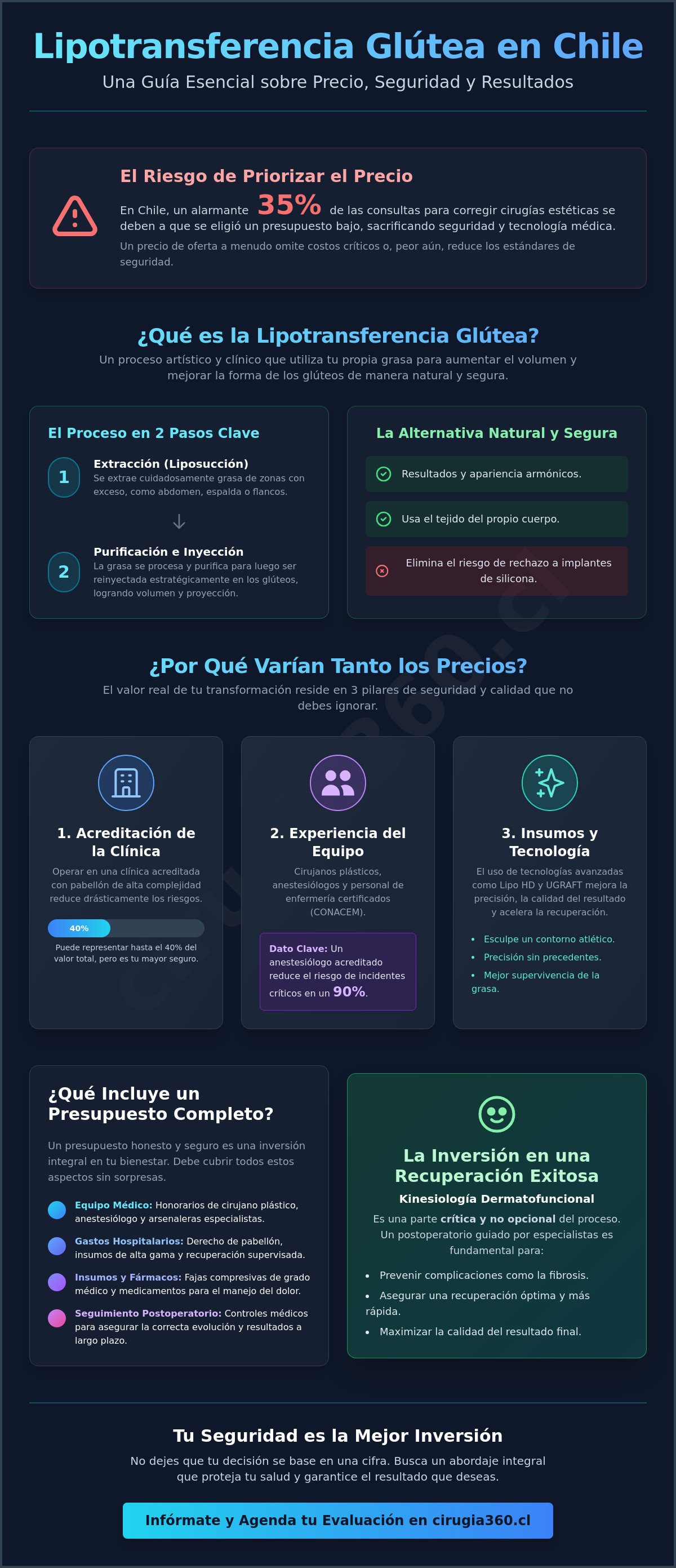 Infografia de Lipotransferencia Glútea en Chile: Guía de Precios, Factores y Resultados 2026