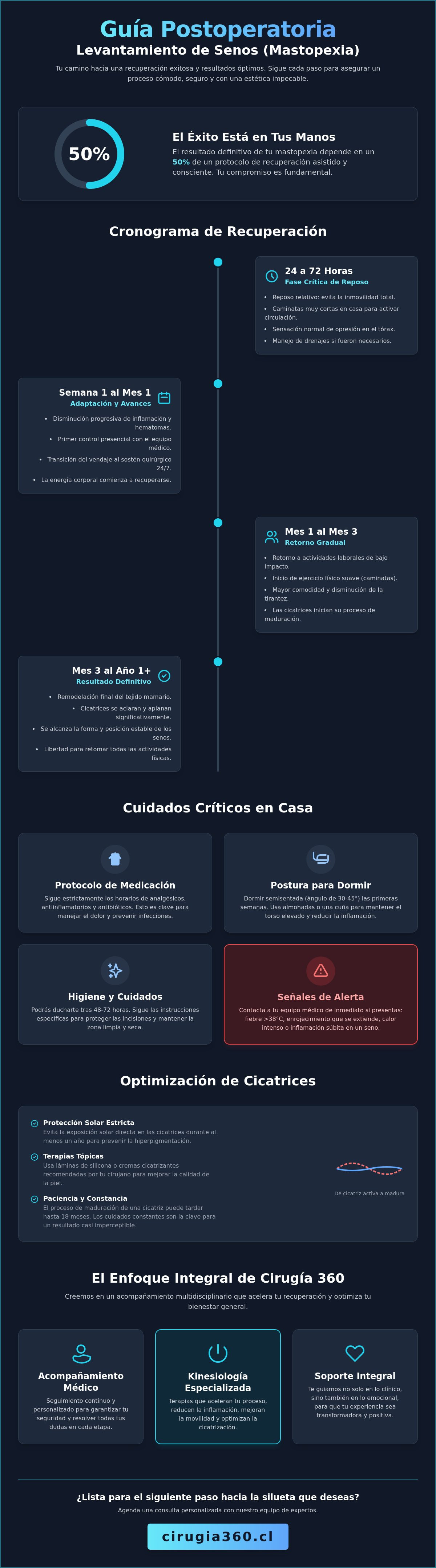 Infografia de Postoperatorio de levantamiento de senos: Guía completa de recuperación 2026