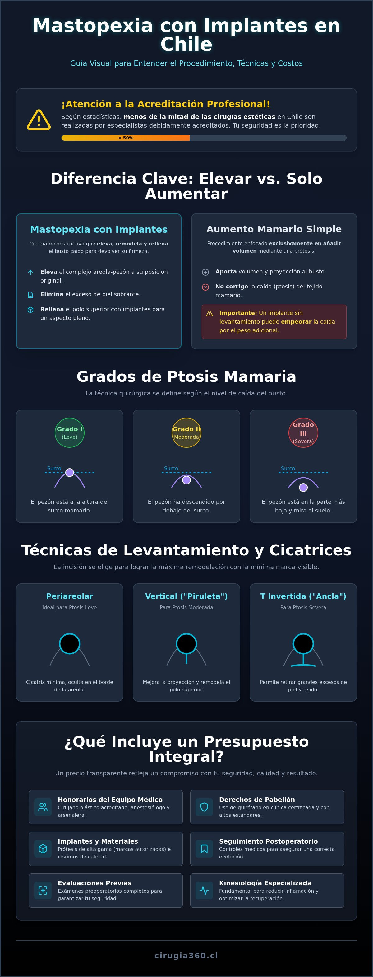 Infografia de Mastopexia con implantes: Guía completa de precios y procedimientos en Chile 2026