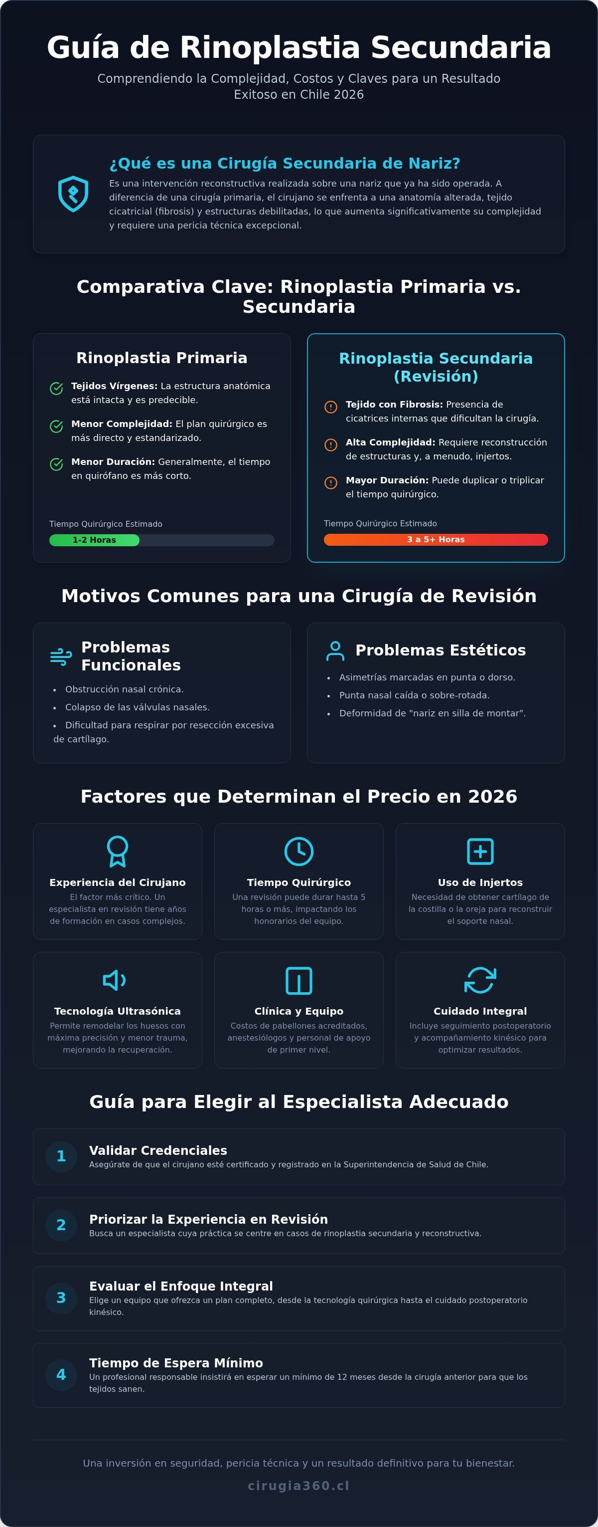 Infografia de Cirugía secundaria de nariz: Precio en Chile y guía de inversión para 2026