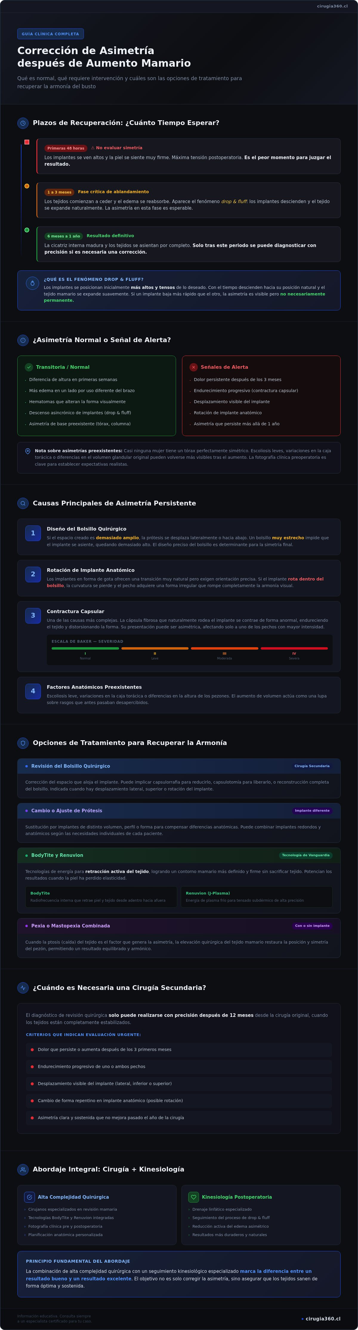 Infografia de Corrección de asimetría después de aumento mamario: Guía de soluciones y resultados