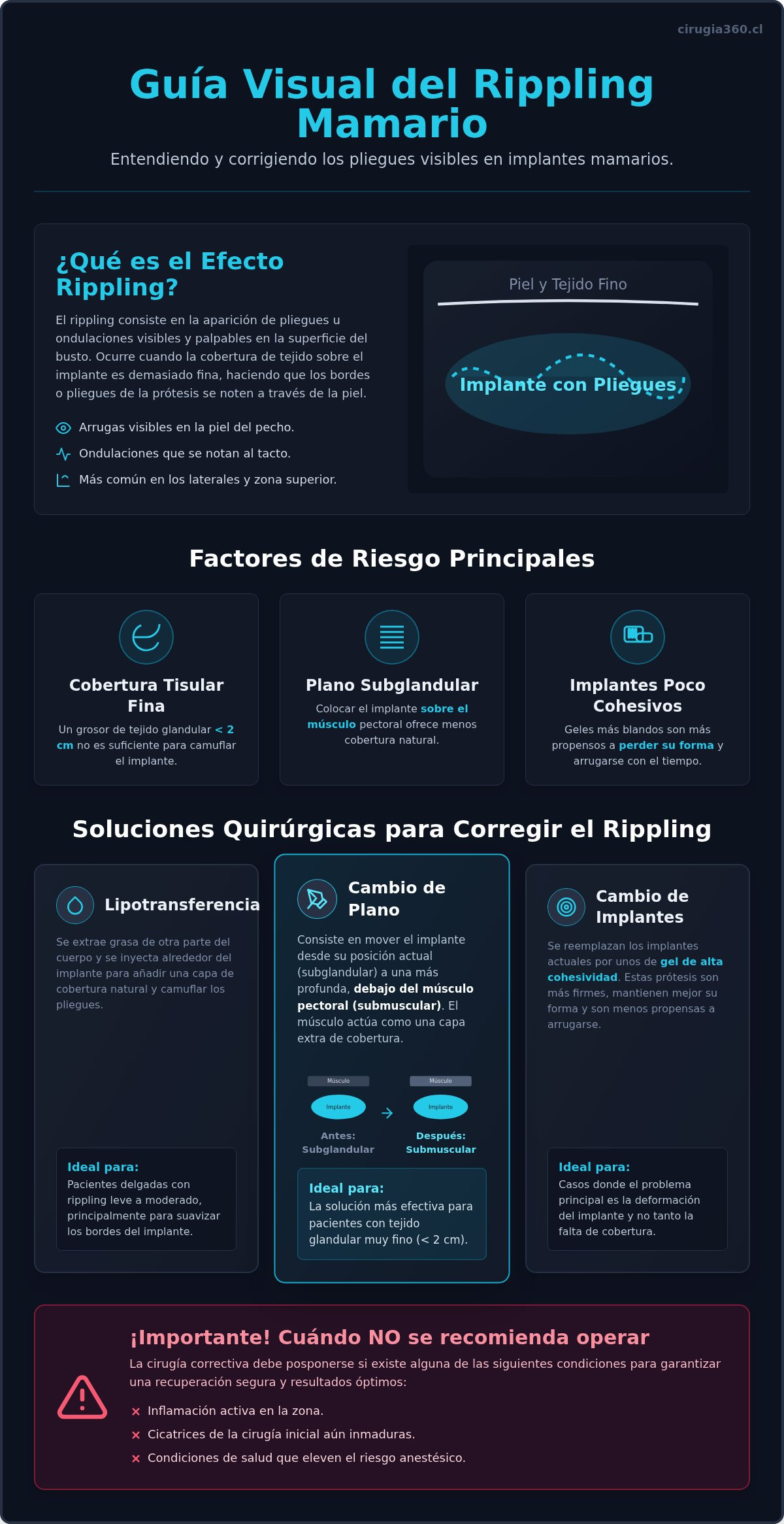 Infografia de Qué es el rippling en implantes mamarios y cómo se soluciona: when it is a good fit and what to watch