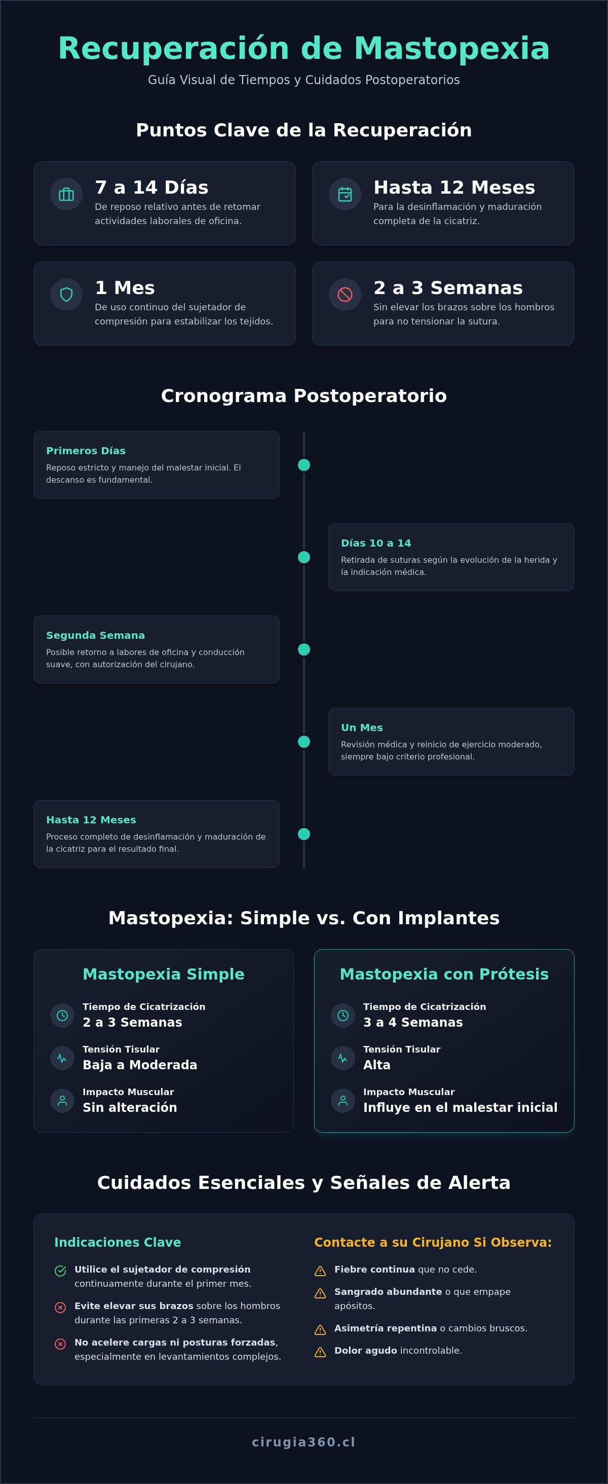 Infografia de Guía completa sobre la recuperación de mastopexia paso a paso