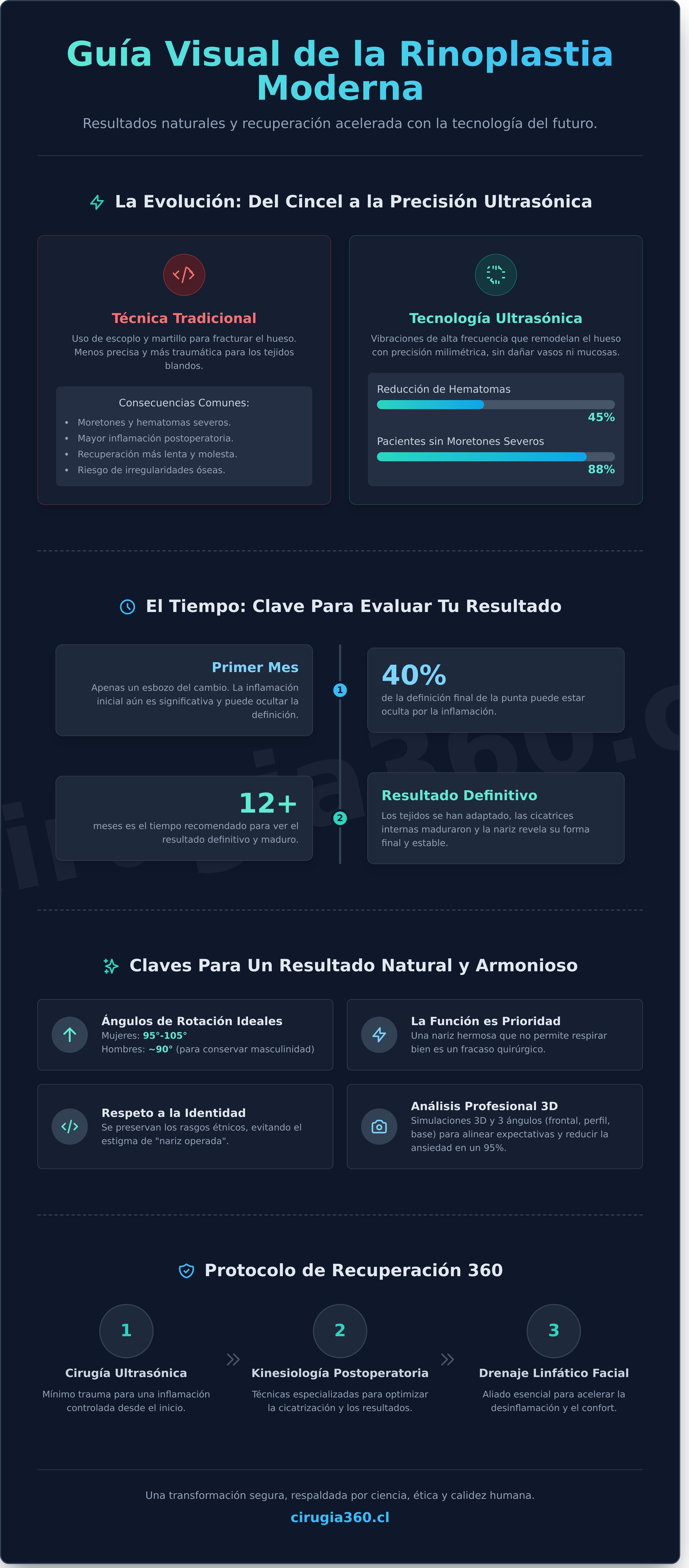 Infografia de Rinoplastia Antes y Después: Guía de Resultados y Recuperación en Chile 2026