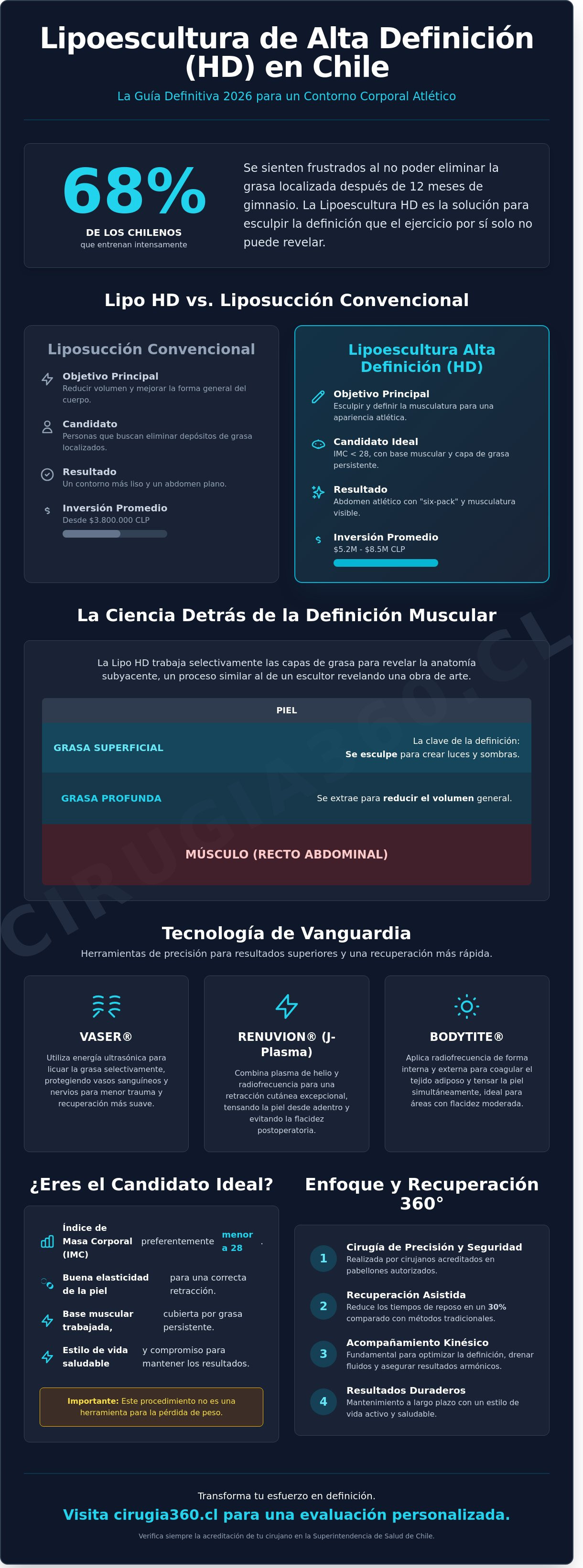 Infografia de Lipoescultura de Alta Definición en Chile: La Guía Médica Integral 2026