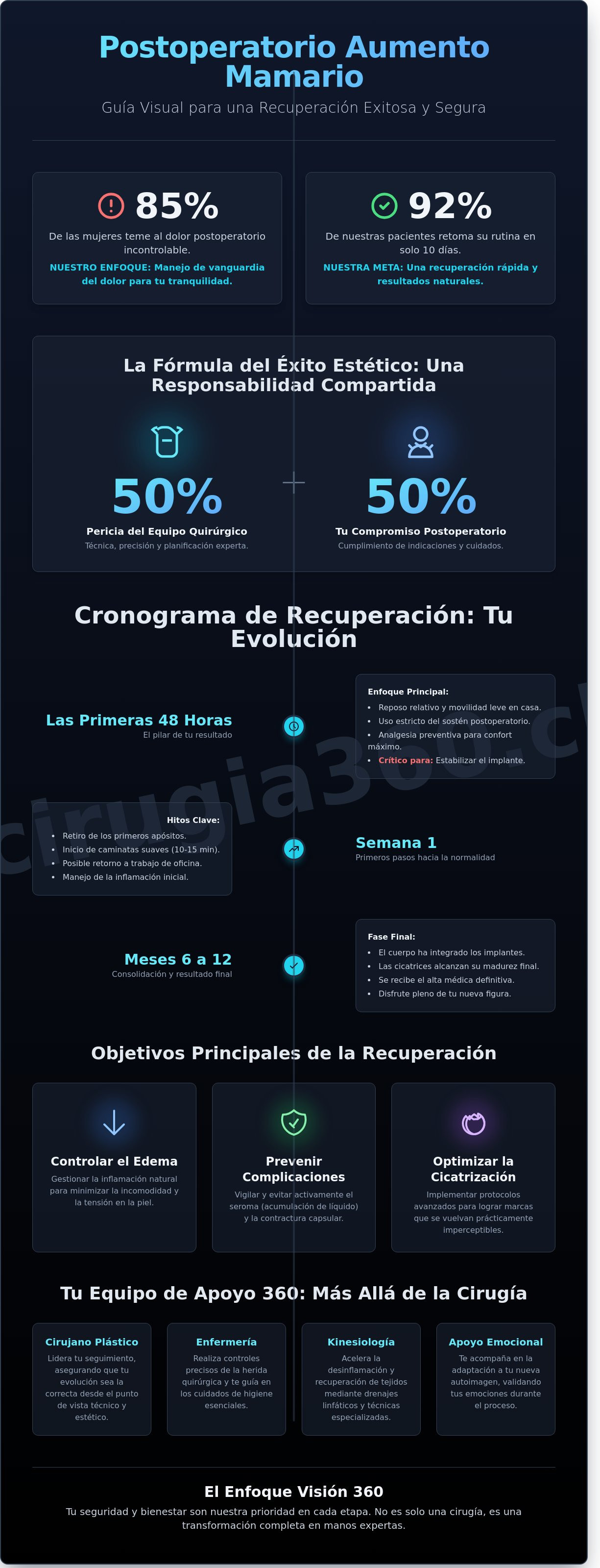 Infografia de Postoperatorio de Aumento Mamario: Guía Completa de Recuperación 2026
