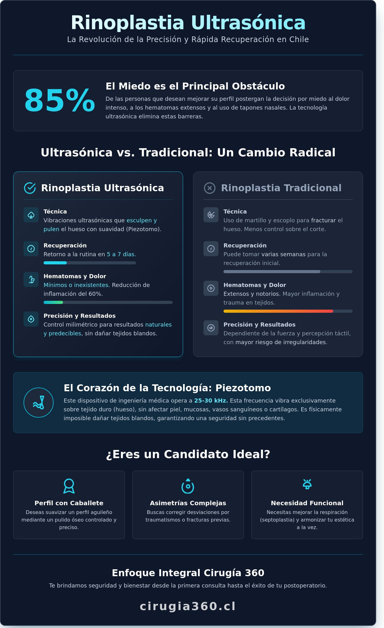 Infografia de Rinoplastia Ultrasónica en Chile: Guía Completa de la Cirugía Nasal de Alta Precisión