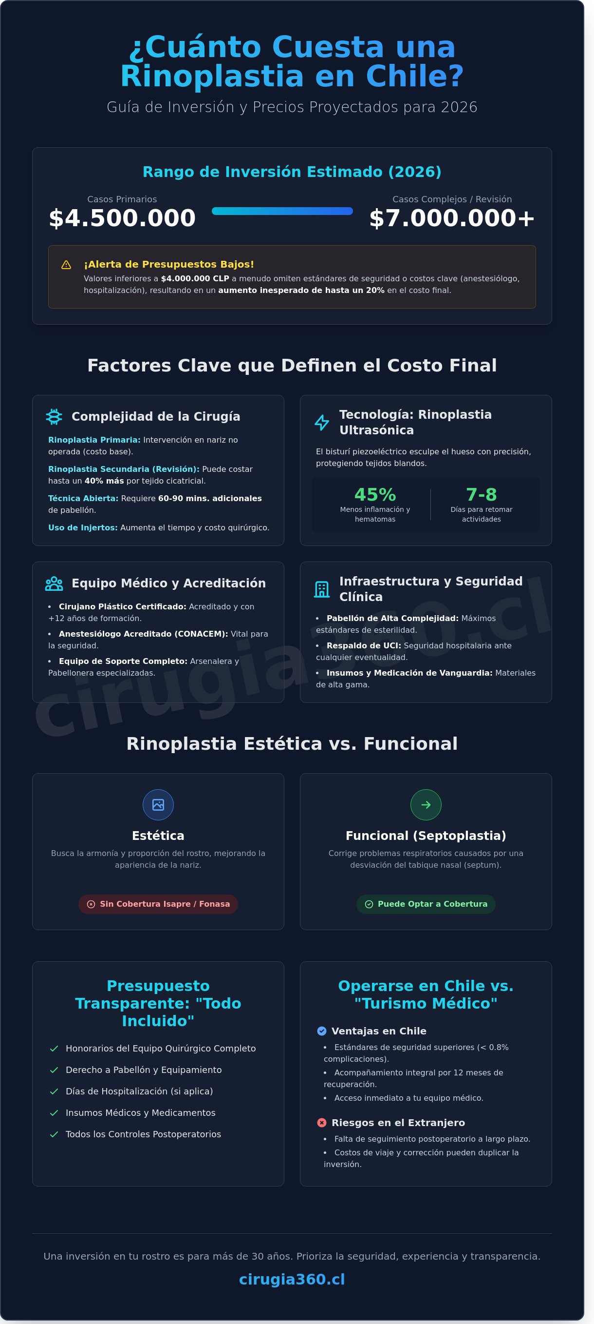 Infografia de ¿Cuánto cuesta una rinoplastia en Chile en 2026? Guía completa de precios y factores