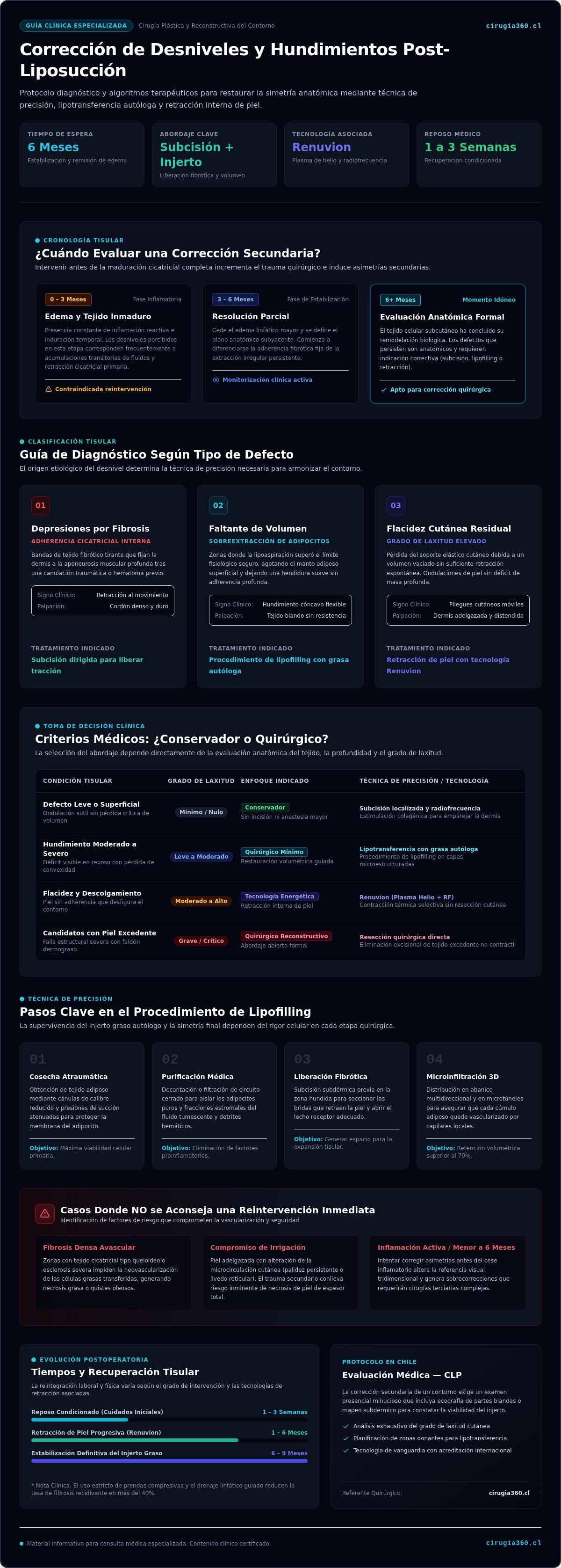 Infografia de Opciones de tratamiento para hundimientos y desniveles post liposucción