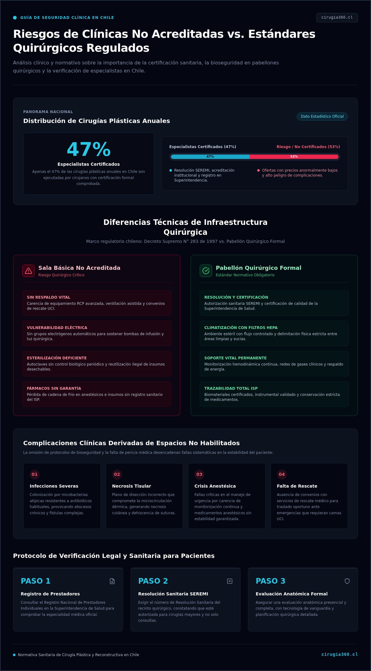 Infografia de Riesgos de operarse en una clínica no acreditada en Chile: Guía médica 2026