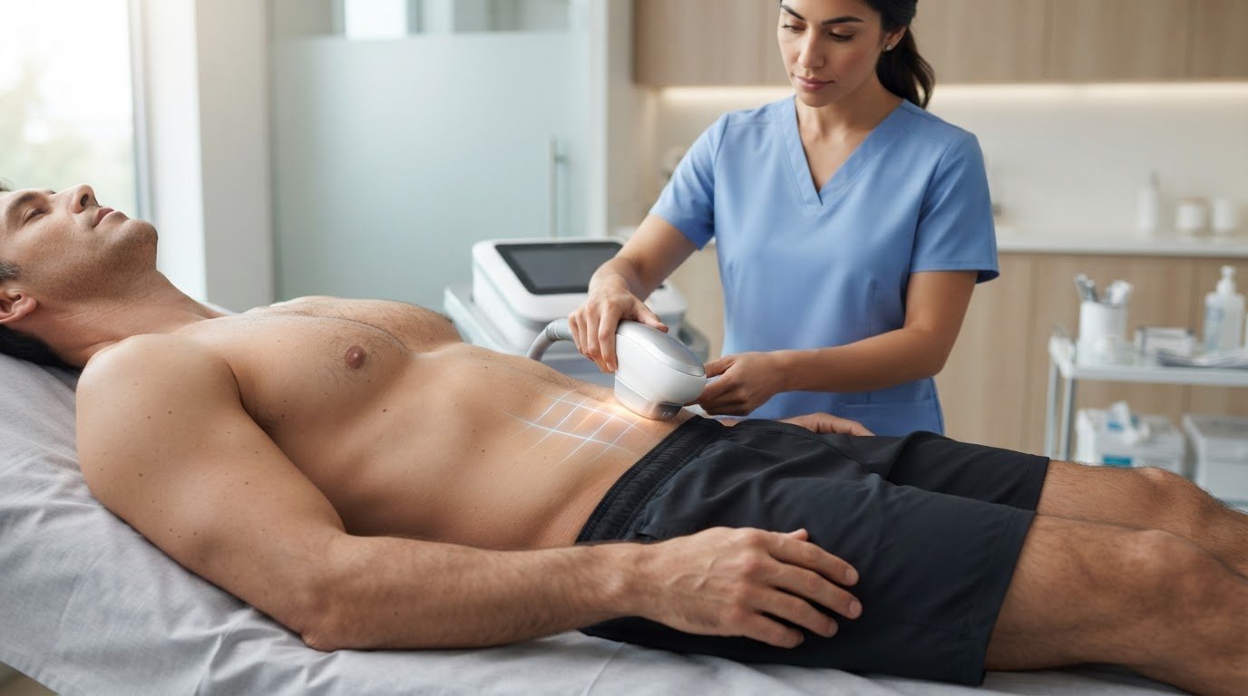Renuvion para la flacidez abdominal masculina