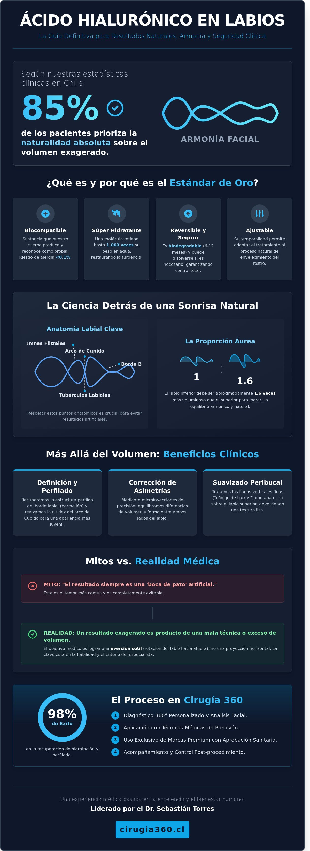 Infografia de Ácido Hialurónico en Labios: Guía Médica Completa 2026