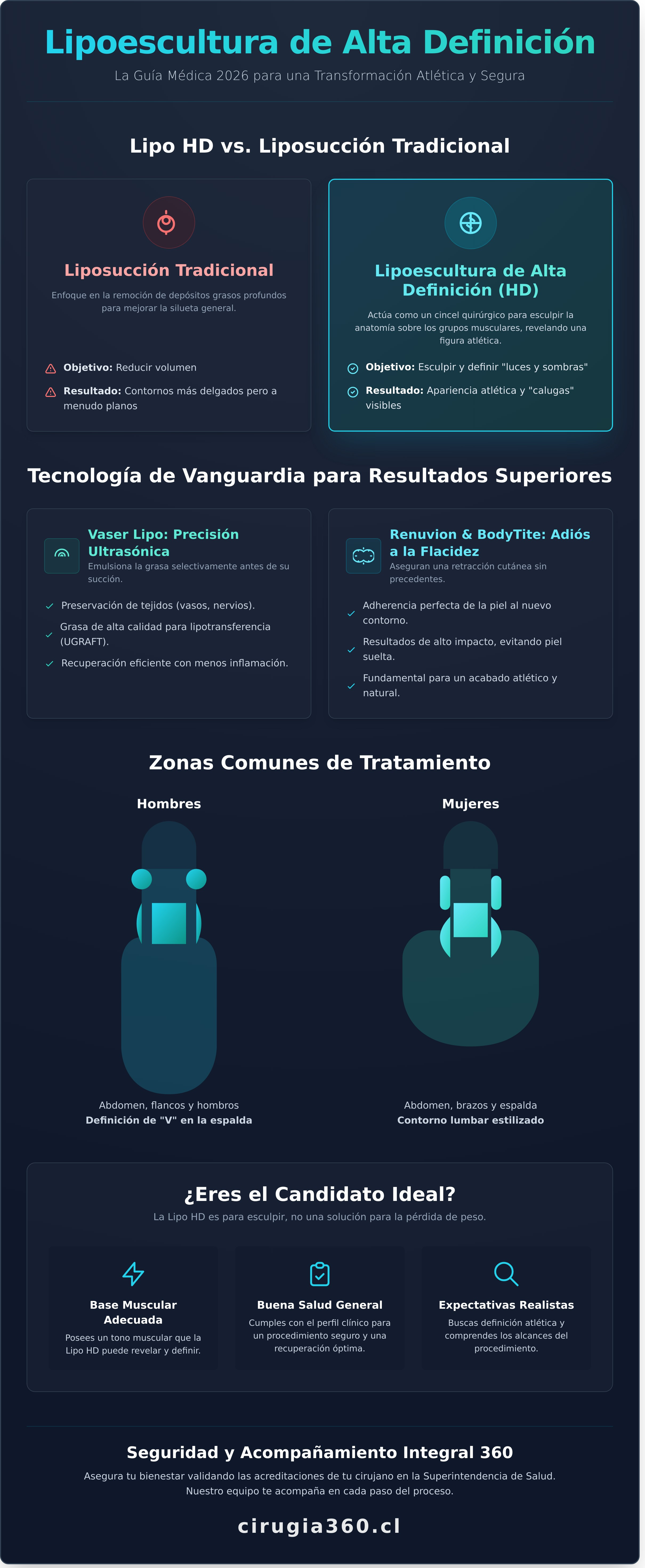 Infografia de Lipoescultura de Alta Definición en Chile: Guía Médica 2026
