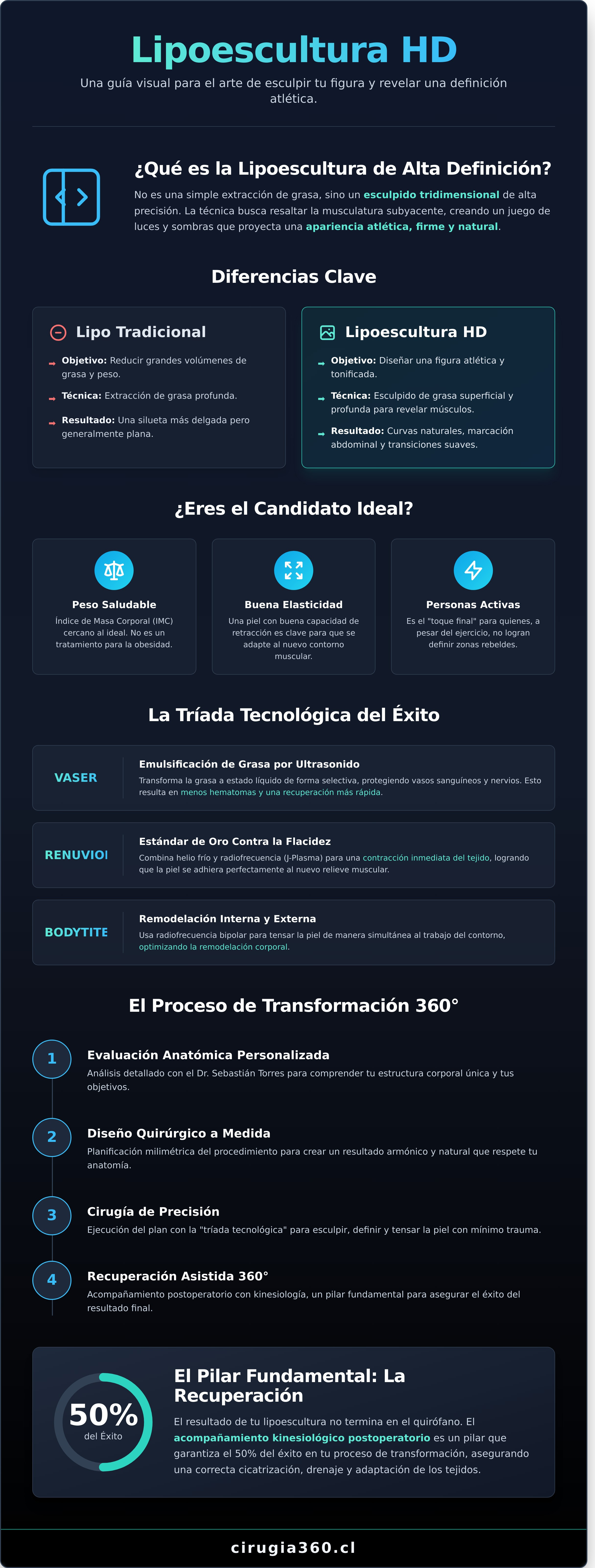 Infografia de ¿Qué es la Lipoescultura HD? Guía completa sobre la Alta Definición en Chile