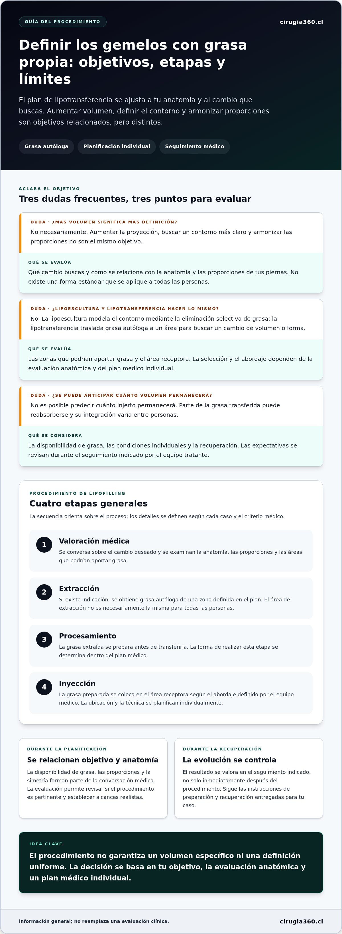 Infografia de Lipoescultura para definir gemelos con grasa propia: indicaciones y expectativas