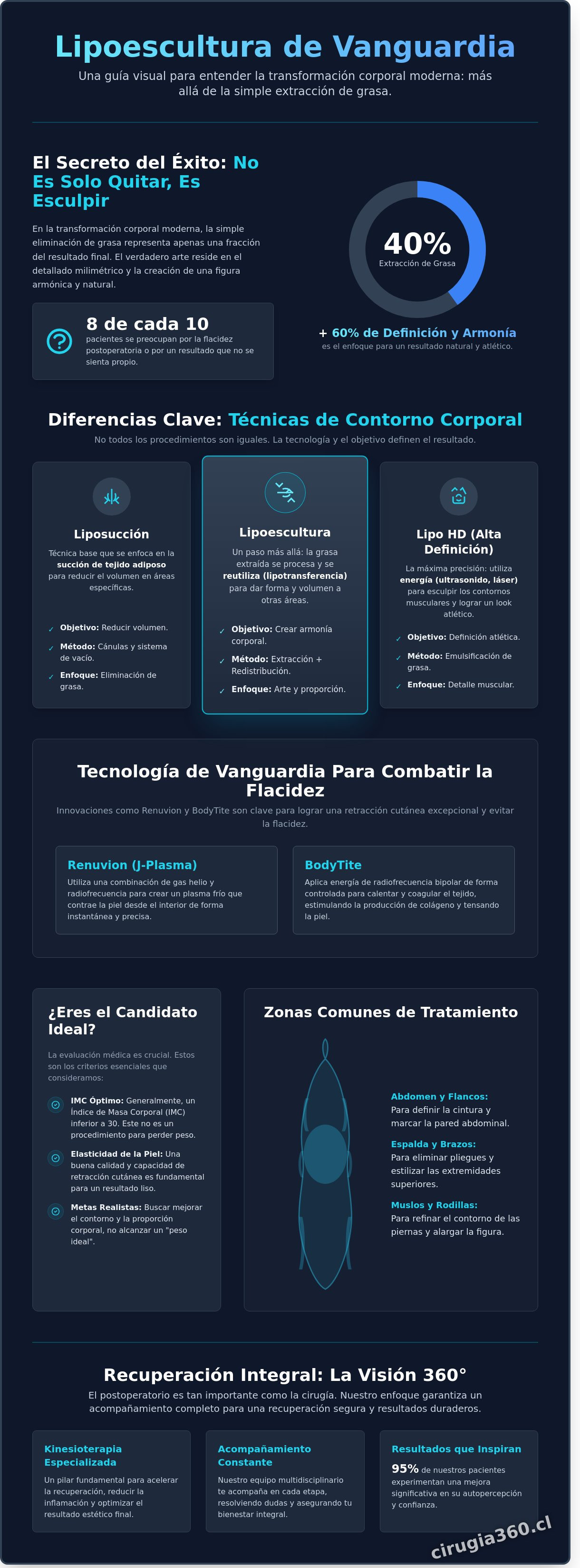 Infografia de ¿Qué es la lipoescultura? Guía médica completa sobre definición y tecnología en 2026