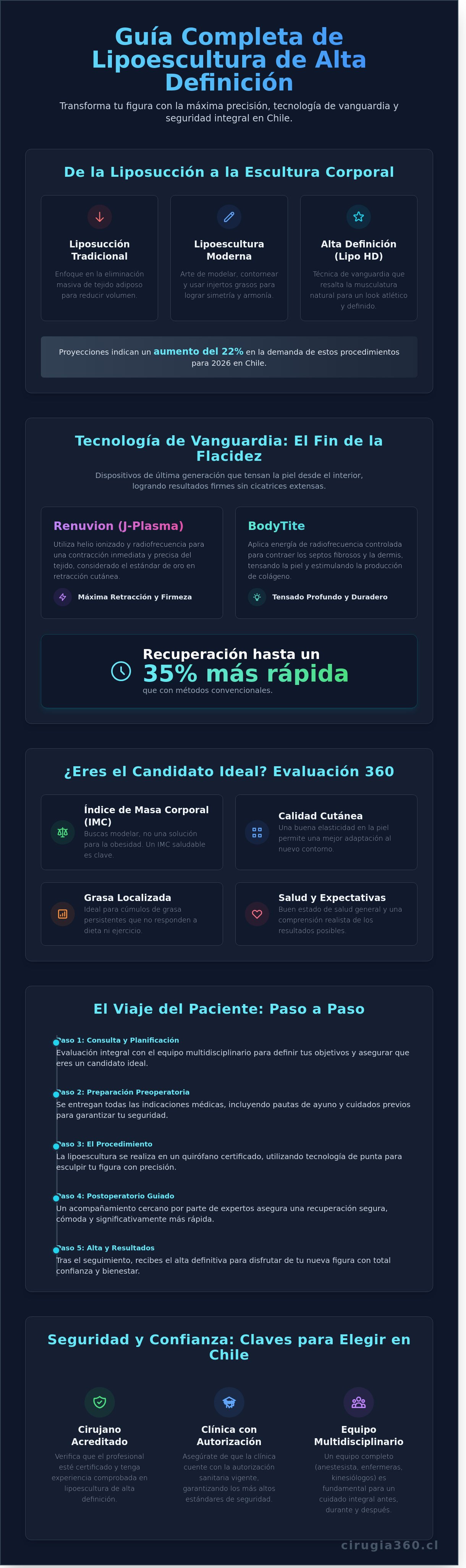 Infografia de Lipoescultura en Chile: Guía Médica de Alta Definición y Transformación Integral 2026
