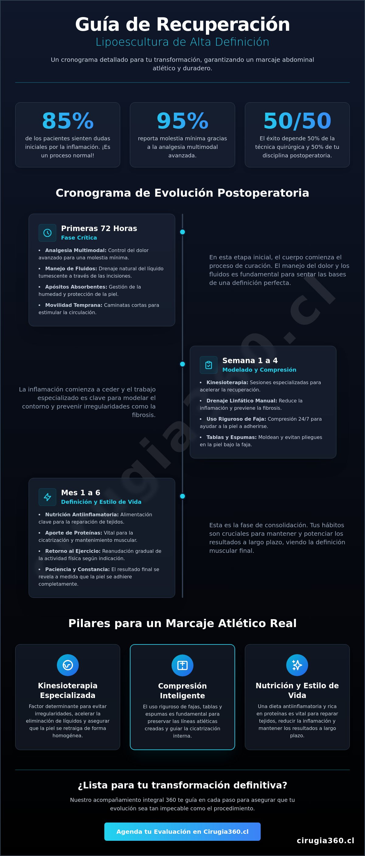 Infografia de Recuperación de Lipoescultura de Alta Definición: Guía Médica Integral 2026