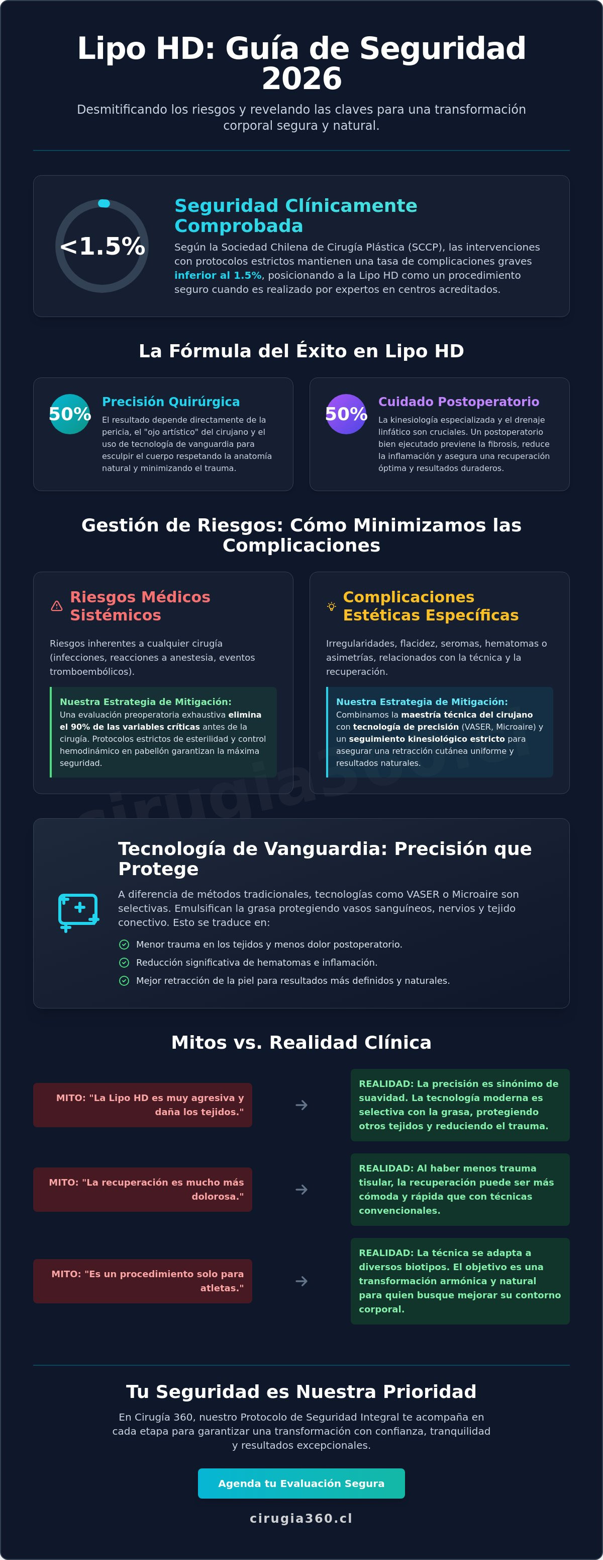 Infografia de Riesgos de la Lipo HD: Guía Médica sobre Seguridad y Resultados en 2026