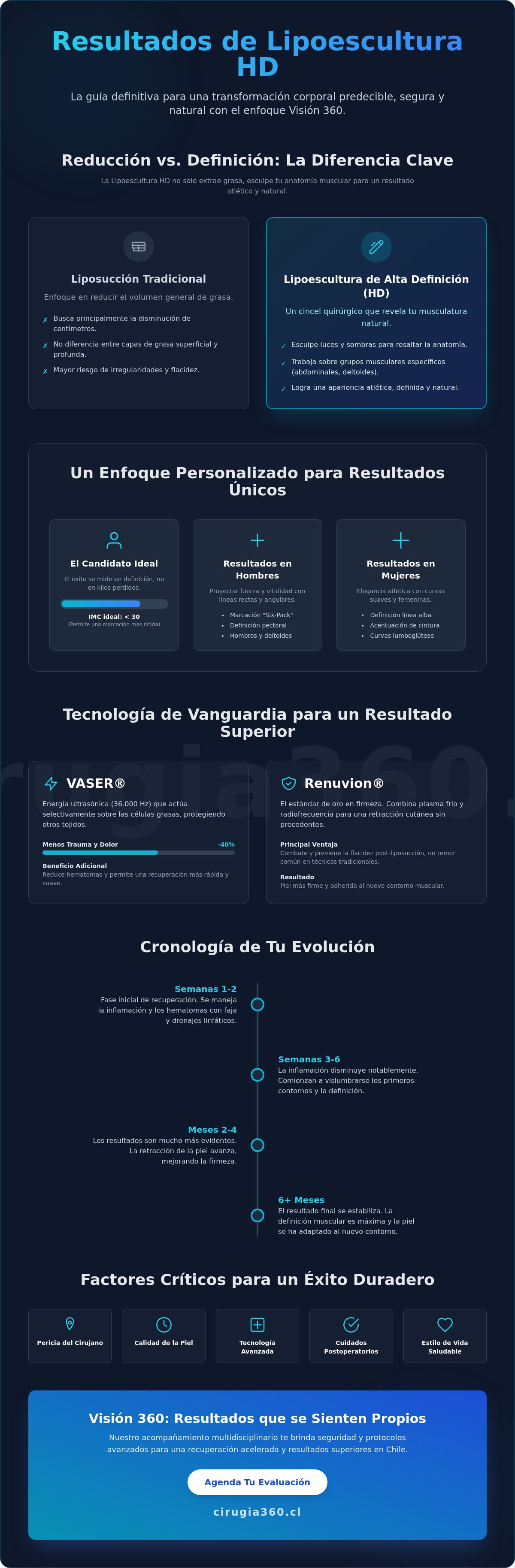 Infografia de Resultados de Lipoescultura HD: Guía Completa de Transformación y Evolución 2026